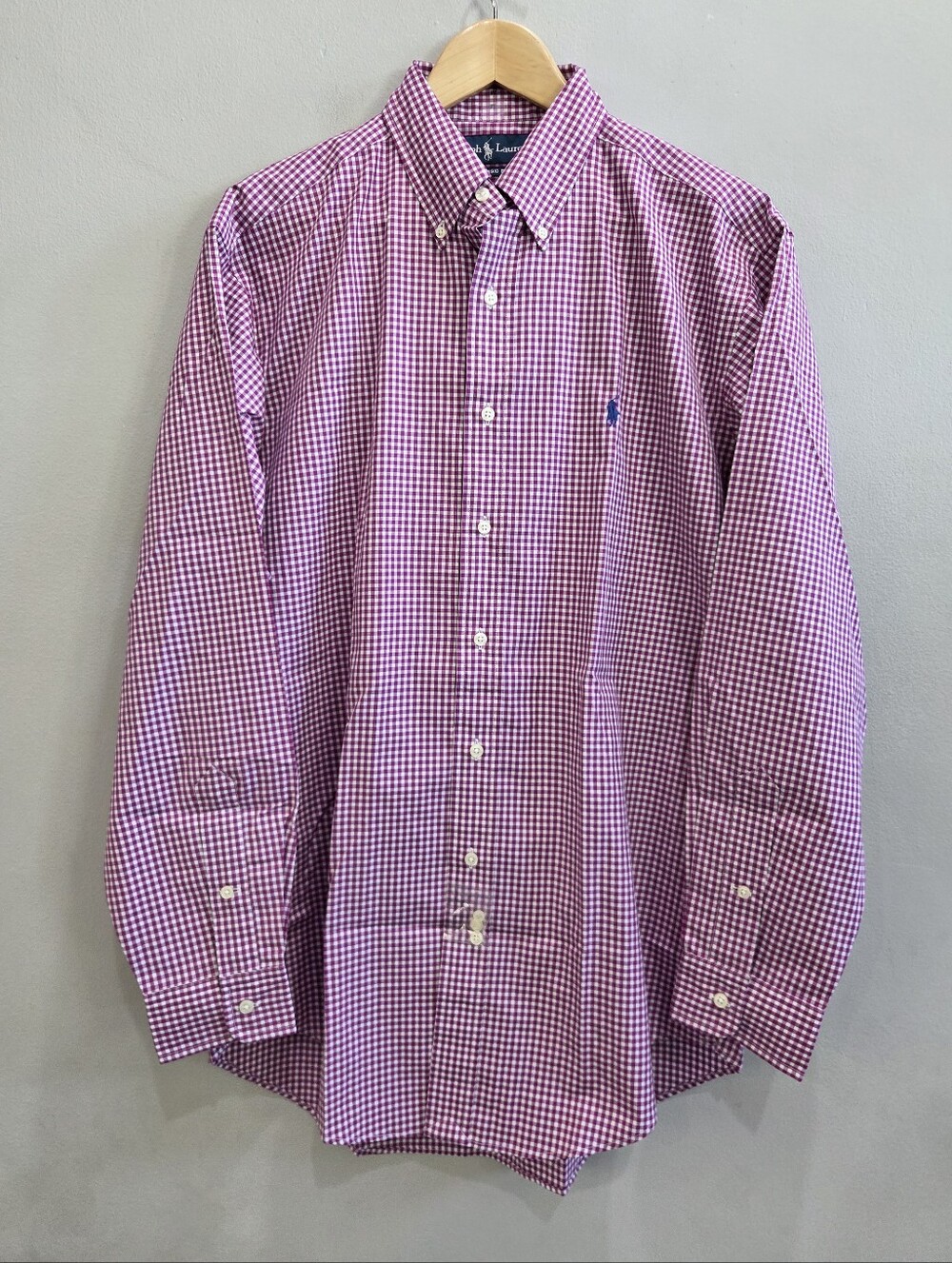 Polo Ralph Lauren Gingham Check Shirt Button Long Sleeve Purple Men's Medium